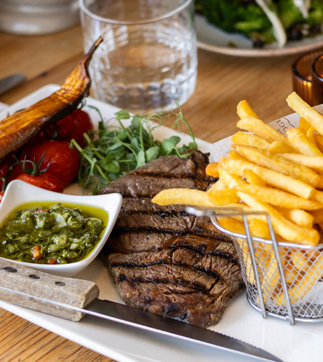 à la carte menu at the Lodge at Lulworth, offering steak to seafood and more.