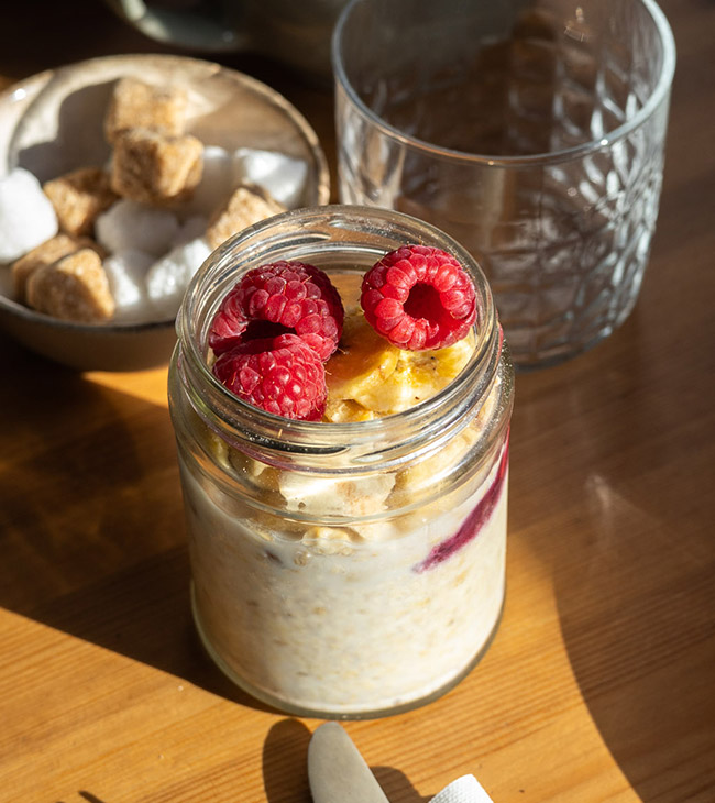 Start your day with a bowl of muesli, with fresh fruits and jams, available at the Lodge at Lulworth, Dorset.